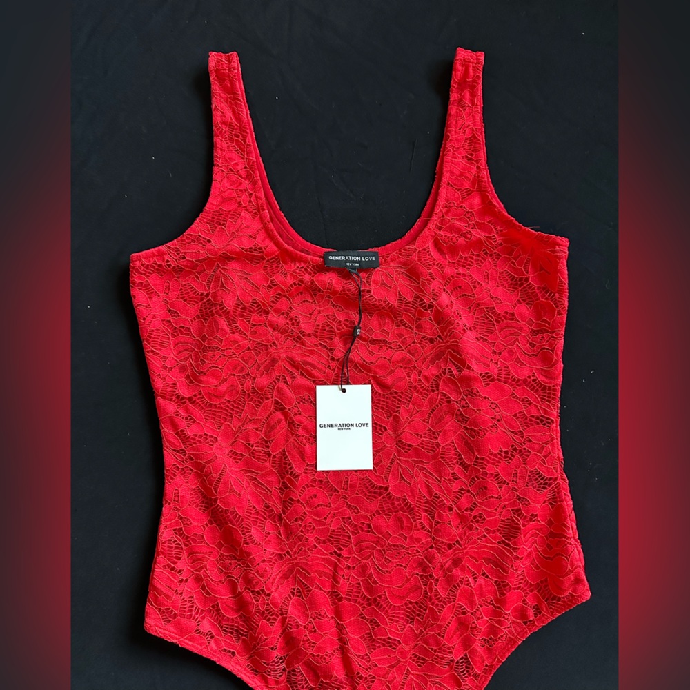 Generation Love Gigi Red Lace Scoop-Neck bodysuit Large Flame new - Picture 10 of 16